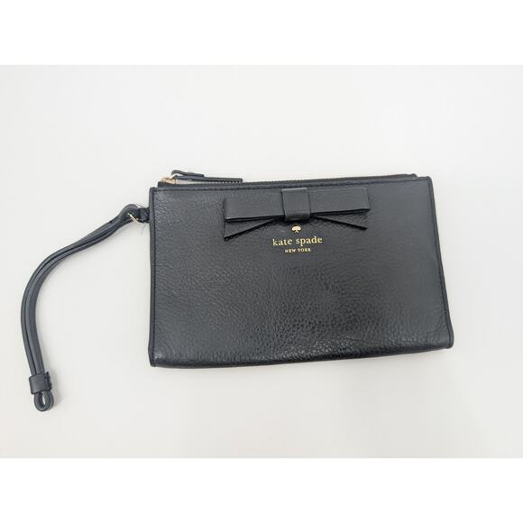 kate spade Handbags - Kate Spade Black Leather North Court Bow Wristlet Card Slot Old Money Classic
